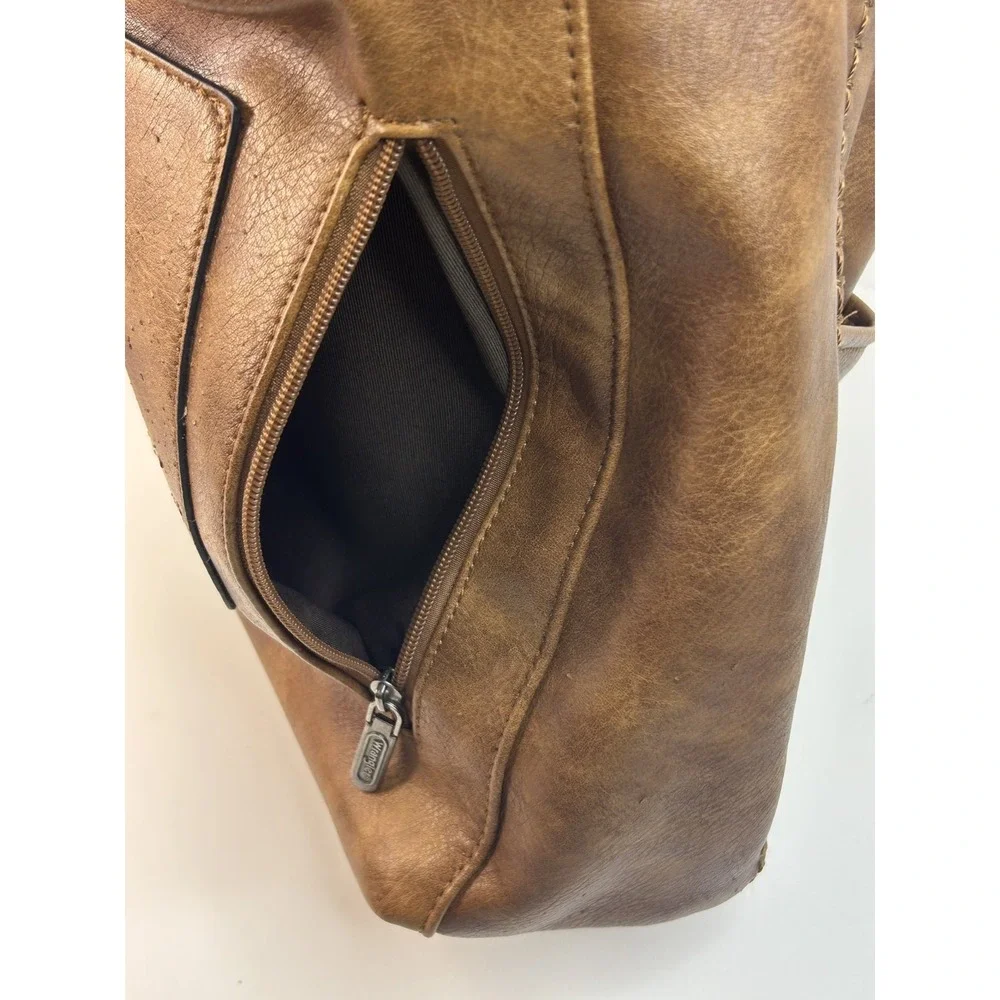Wrangler Concealed Carrry Purse Tote Faux Leather Large Brown Pockets Full Zip